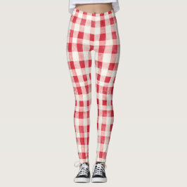 Rode Crème Geruite Strepen Leggings