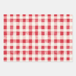 Rode Crème Geruite Strepen Stippen Verjaardag Inpakpapier Vel