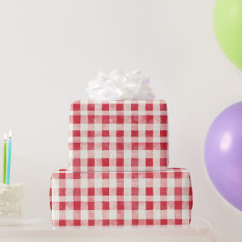 Rode Crème Geruite Strepen Verjaardag Cadeaupapier