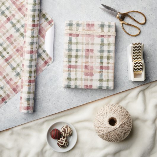 Rode Crème Gestreepte Plaid Verjaardag Cadeaupapier (Crafts)