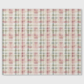 Rode Crème Gestreepte Plaid Verjaardag Cadeaupapier (Vlak)