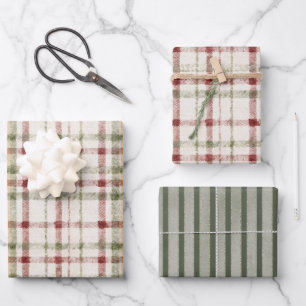 Rode Crème Groene Strepen Kerst Inpakpapier Vel