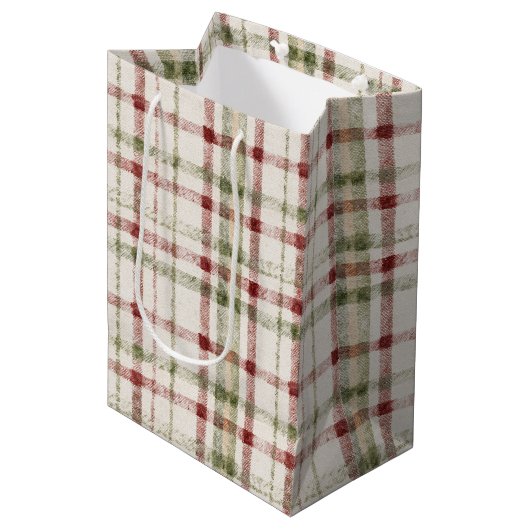 Rode Crème Groene Strepen Kerst Medium Cadeauzakje (Voorkant Gekanteld)