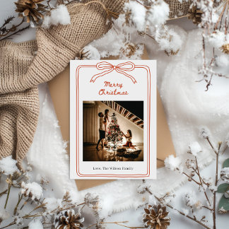Rode Crème Handgetekende Foto Familie Kerstmis Kaart