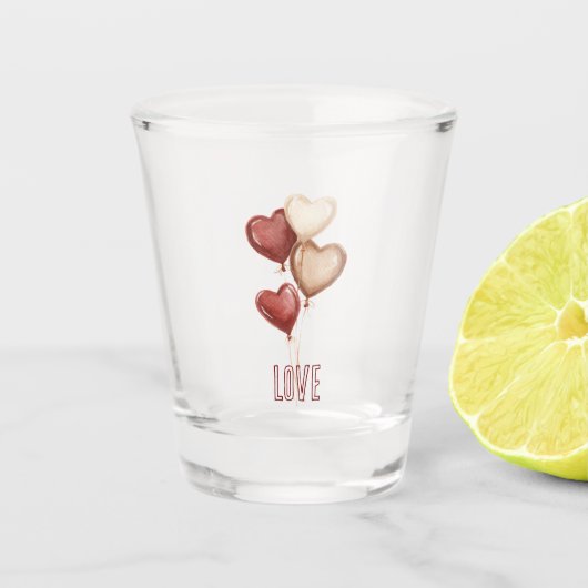 Rode Crème Hart Ballonnen Liefde Shot Glas (Voorkant)