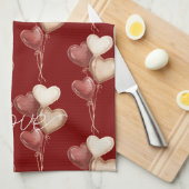 Rode Crème Hart Ballonnen Liefde Theedoek (Quarter Fold)