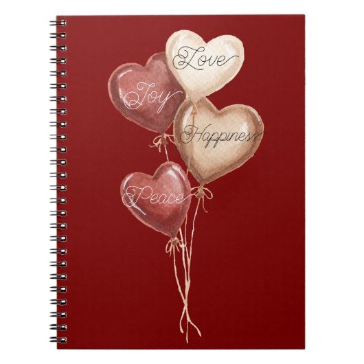 Rode Crème Hart Ballonnen Liefde Vreugde Notitieboek (Voorkant)