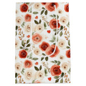 Rode Crème Harten en Bloemen Bruidsdouche Medium Cadeauzakje (Achterkant)