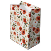 Rode Crème Harten en Bloemen Bruidsdouche Medium Cadeauzakje (Achterkant Gekanteld)