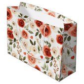 Rode Crème Harten en Bloemen Bruiloft Groot Cadeauzakje (Achterkant Gekanteld)