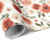 Rode Crème Harten en Bloemen Bruiloftsreceptie Cadeaupapier (Rol Hoek)