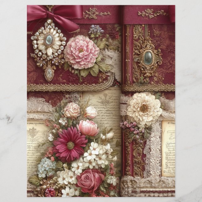 Rode Crème Junk Journal Scrapbook Papier Burgundy (Voorkant)
