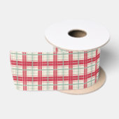 Rode Crème Kerst Geruite Lint (Spoel)