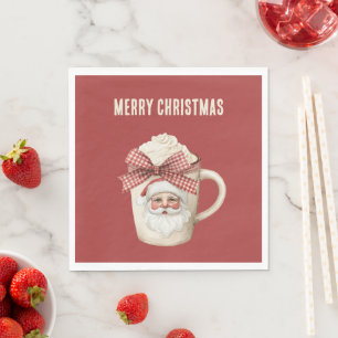 Rode Crème Kerstman Gezicht Rode Strik Drank Servet