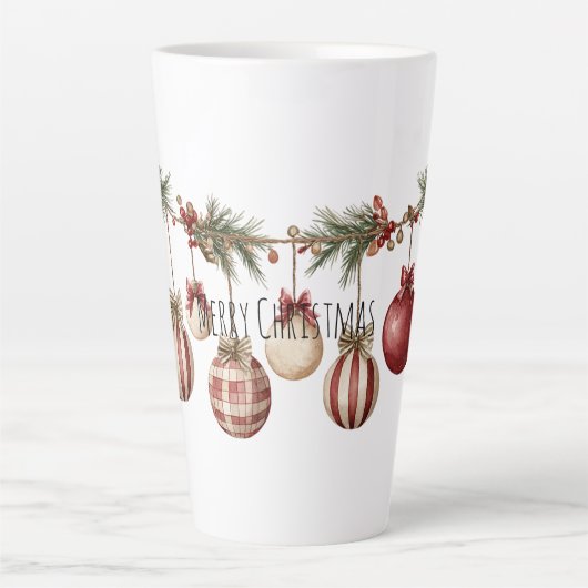 Rode Crème Kerstversiering Latte Mok (Voorkant)