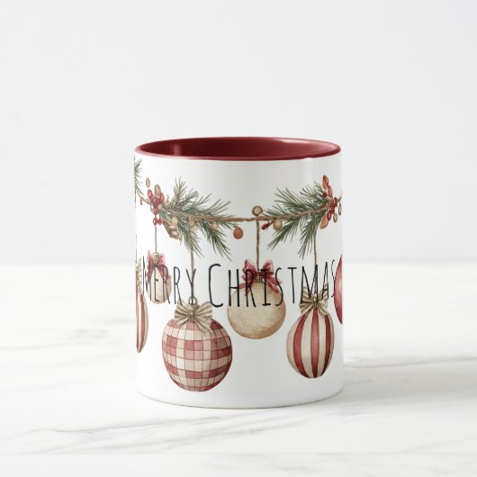 Rode Crème Kerstversiering Mok (Midden)