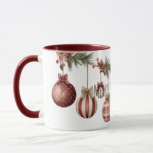 Rode Crème Kerstversiering Mok (Links)