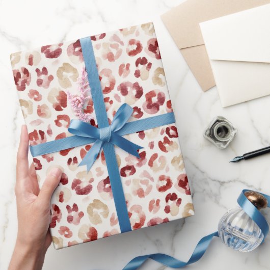 Rode Crème Luipaard Dierenprint Cadeaupapier (Geschenken)