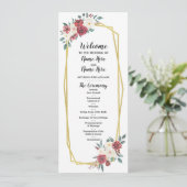 Rode Crème Menu Aquarel Bloem Bruiloft Programma (Staand voorkant)