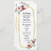Rode Crème Menu Aquarel Bloem Bruiloft Programma (Voorkant / Achterkant)
