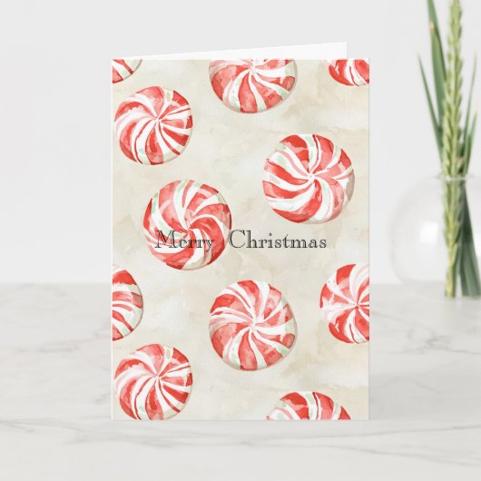 Rode Crème Pepermunt Snoep Kerstmis Kaart (Voorkant)
