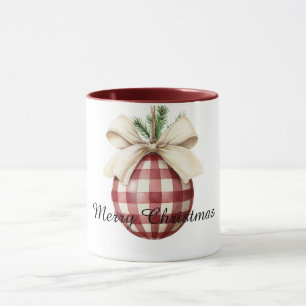 Rode Crème Plaid Strepen Kerst Bal Mok