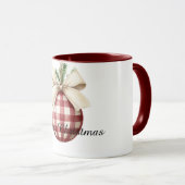 Rode Crème Plaid Strepen Kerst Bal Mok (Voorkant rechts)