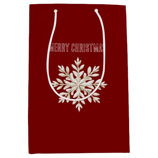 Rode Crème Sneeuwvlok Kerstmis Medium Cadeauzakje (Voorkant)