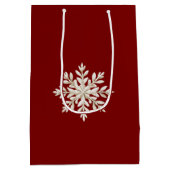 Rode Crème Sneeuwvlok Kerstmis Medium Cadeauzakje (Achterkant)