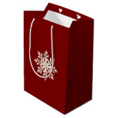 Rode Crème Sneeuwvlok Kerstmis Medium Cadeauzakje (Achterkant Gekanteld)