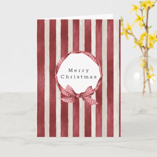 Rode Crème Strepen Boog Kerst Kaart (Gele Bloem)