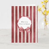 Rode Crème Strepen Boog Kerstmis Kaart (Gele Bloem)