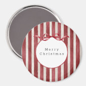 Rode Crème Strepen Boog Kerstmis Magneet (Voorkant / Achterkant)