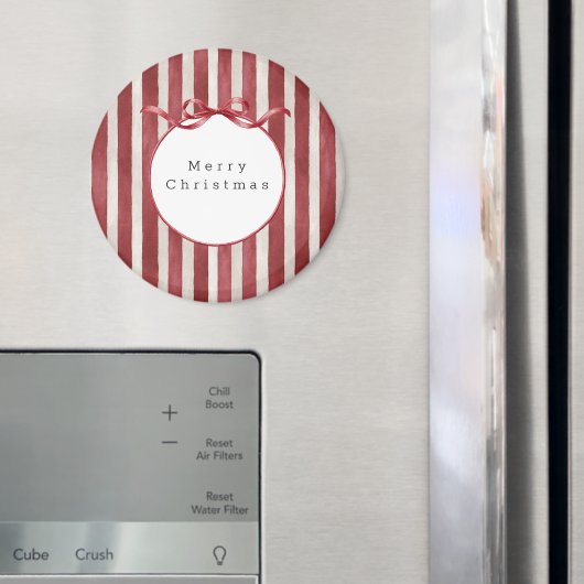 Rode Crème Strepen Boog Kerstmis Magneet (Insitu (Koelkast))