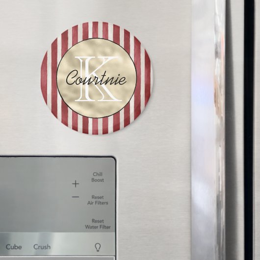 Rode Crème Strepen Gouden Monogram Magneet (Insitu (Koelkast))
