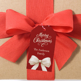 Rode crème strik Kerstmis Cadeaulabel