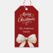 Rode crème strik Kerstmis Cadeaulabel (Voorkant)