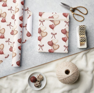 Rode Crème Witte Harten Strikken Liefde Cadeaupapier