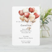 Rode Crème Witte Hartjes Ballonnen Verjaardag Kaart (Staand voorkant)