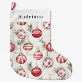 Rode Crème Witte Kerstballen Grote Kerstsok (Voorkant)