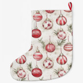 Rode Crème Witte Kerstballen Grote Kerstsok (Achterkant)