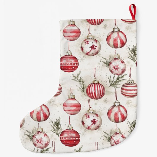 Rode Crème Witte Kerstballen Grote Kerstsok (Achterkant)