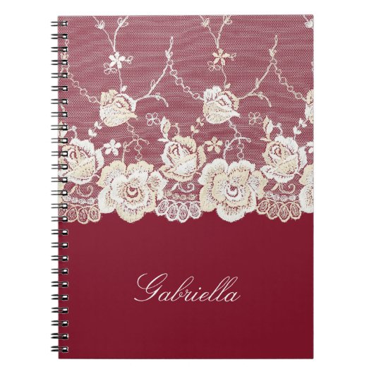Rode Crème Witte Lace Bloemen Notitieboek (Voorkant)