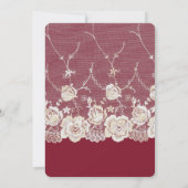 Rode Crème Witte Lace Bloemen Romantische Huwelijk Kaart (Achterkant)