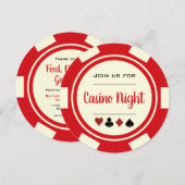 Rode Crème Witte Poker Chip Casino Nacht Kaart (Voorkant / Achterkant)