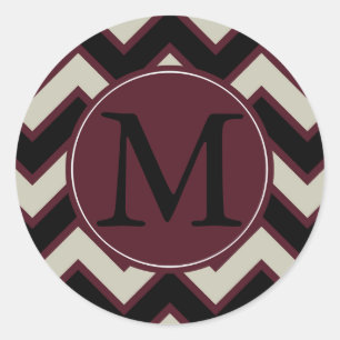 Rode Crème Zwart Chevron Monogram Ronde Sticker