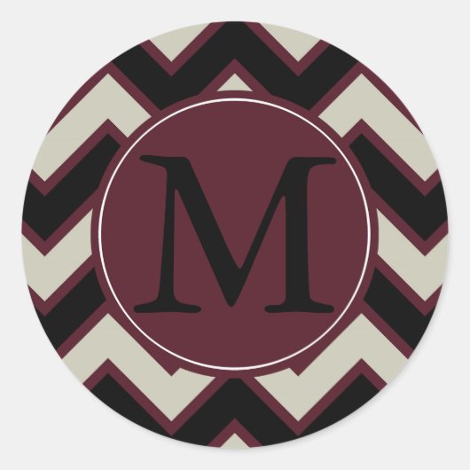 Rode Crème Zwart Chevron Monogram Ronde Sticker (Voorkant)