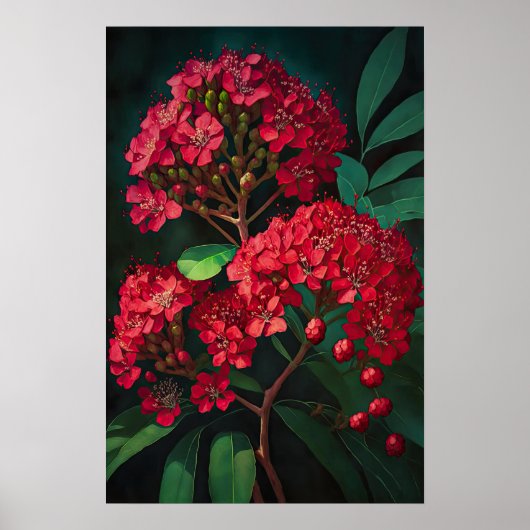 Rode Crepe Myrtle Bloemen Kunstprint Poster (Voorkant)