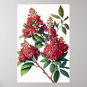 Rode Crêpe Myrtle Flowers Art Print Poster