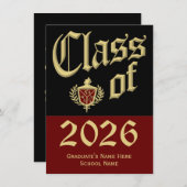 Rode Crest Afstudeer Uitnodigingen (Voorkant / Achterkant)